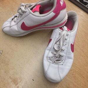 Nike Kids Cortez White and Bold Pink Sneakers